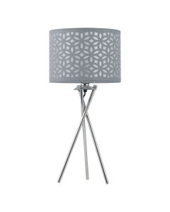 Chrome Tripod Table Lamp with Grey Laser Cut Shade