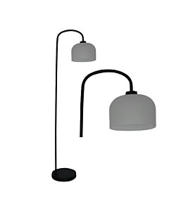 Francine - Black Arched Floor Lamp with Frosted Glass Shade