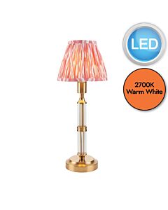 Endon Lighting - Morton Rechargeable & Ikat 16cm - 114836 - LED Aged Brass Pink Touch Table Lamp With Shade