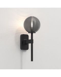 Astro Lighting - Tacoma Single 1429004 & 5036005 - IP44 Matt Black Wall Light with Smoked Ribbed Glass Shade