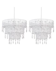 Set of 2 White Moroccan Styled Tiered Light Shades