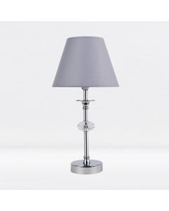 Chrome Plated Stacked Bedside Table Light Faceted Acrylic Detail Grey Fabric Shade