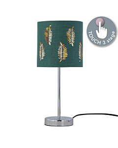 Chrome Touch Operated Table Lamp with Dark Green Fern Shade