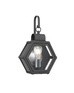 Quintiesse - Heath - QN-HEATH-S-MB - Black Clear Seeded Glass IP44 Outdoor Wall Light