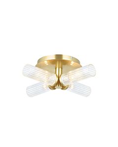 Endon Lighting - Talo - 96160 - Satin Brass Clear Ribbed Glass 4 Light IP44 Bathroom Ceiling Light