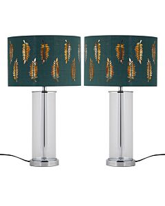Set of 2 Aura - Chrome Table Lamps with Green Fern Cut Out Shades