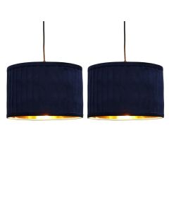 Set of 2 Sundance - Navy Blue Velvet Pleated 30cm Lamp Shades with Gold Inner