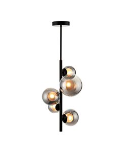 Cole - Black with Smoke Glass 5 Light Ceiling Pendant