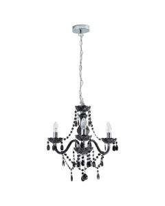 Marie Therese - Black and Chrome with Acrylic Jewels 3 Arm Chandelier