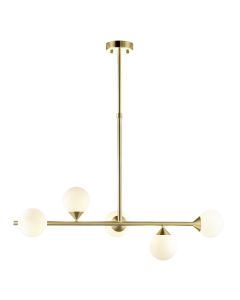 Piper - Satin Brass White Glass 5 Light Bar Ceiling Pendant Light