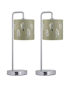 Set of 2 Arched Table Lamps with Sage Green Fern Shades