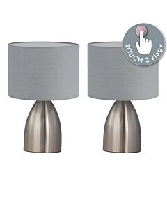 Set of 2 Valentina - Brushed Chrome Touch Lamps with Grey Shades