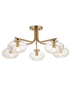 Endon Lighting - Jacob - 118508 - Warm Brass Clear Bubbled Glass 5 Light Flush Ceiling Light