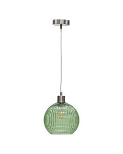 Betchley - Green Ribbed Glass Globe with Satin Nickel Pendant Fitting