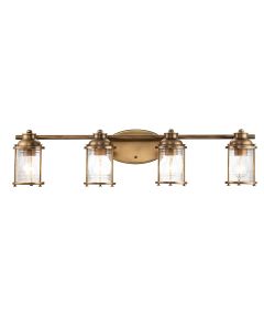 Quintiesse - Ashland Bay - QN-ASHLANDBAY4-NBR-BATH - Natural Brass Clear Seeded Glass 4 Light IP44 Bathroom Wall Light