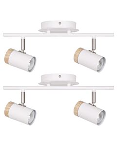 Set of 2 Stratton - White with Wood Detail Two Way Spotlights