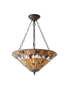 Interiors 1900 - Bernwood - 63949 - Dark Bronze Tiffany Glass 3 Light Ceiling Pendant Light