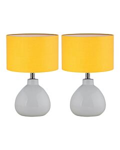 Set of 2 Tuscan - White Ceramic Lamps with Ochre Shade