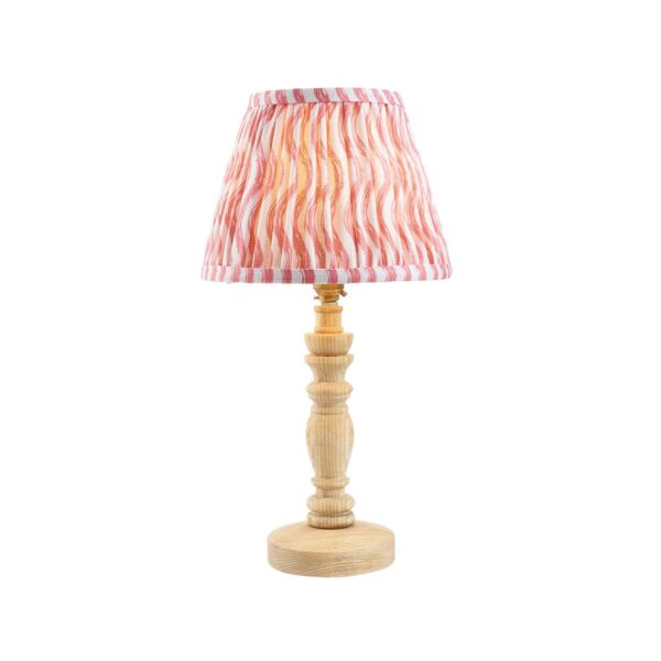 Endon Lighting - Bibury & Ripple 20cm - 114289 - Ash Wood Aged Brass Pink Table Lamp With Shade