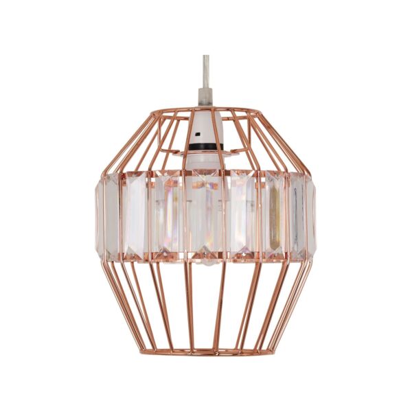 Beaded - Copper Cage Pendant Shade with Clear Prism Detail