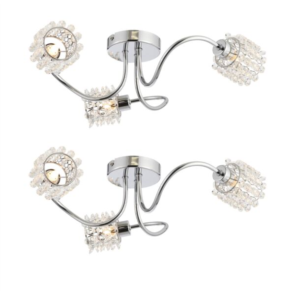 Set of 2 Katarina - 3 Way Ceiling Lights with Jewelled Glass Shades