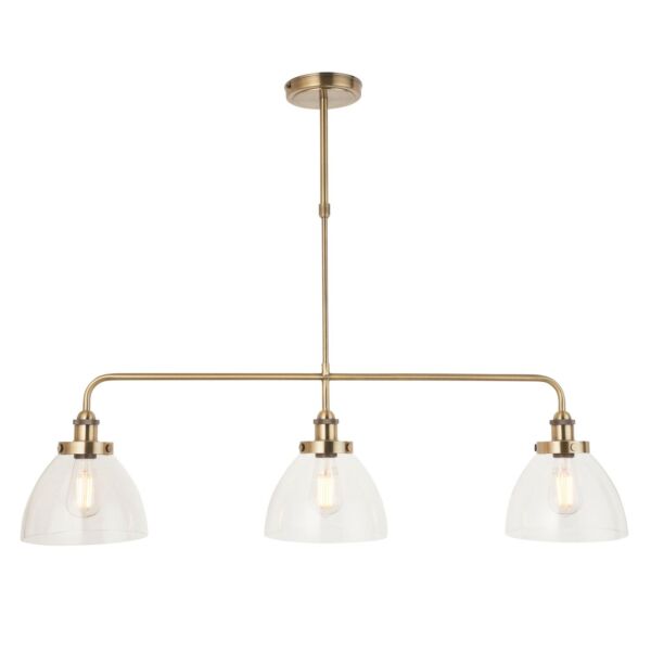 Endon Lighting - Hansen - 103014 - Antique Brass Clear Glass 3 Light Bar Ceiling Pendant Light