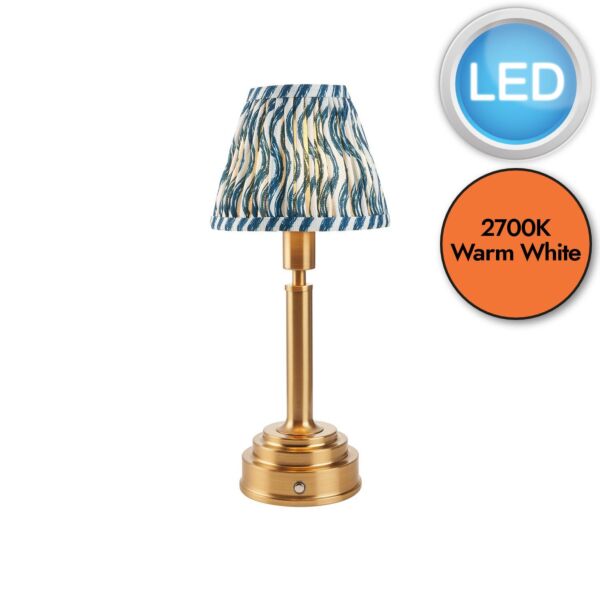 Endon Lighting - Upton Rechargeable & Ripple 16cm - 114874 - LED Aged Brass Blue Touch Table Lamp With Shade