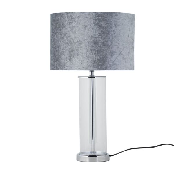 Aura - Chrome Table Lamp with Grey Crushed Velvet Shade