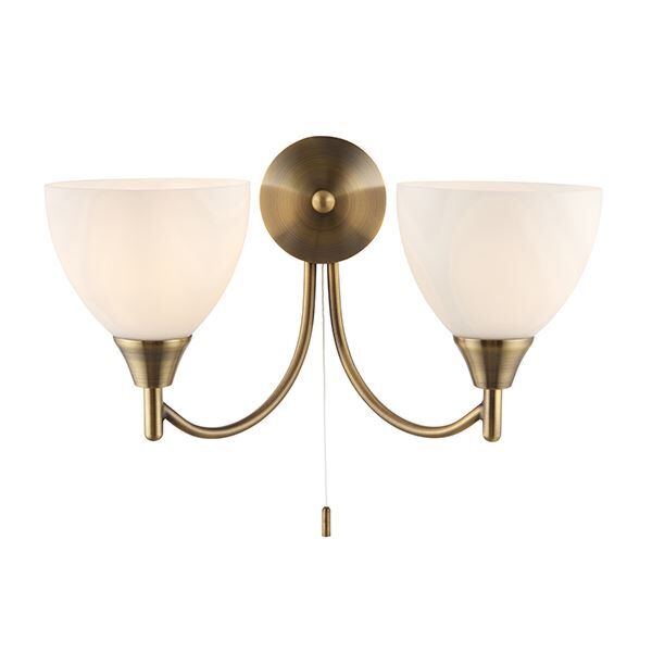 Endon Lighting - Alton - 1805-2AN - Antique Brass Opal Glass 2 Light Pull Cord Wall Light