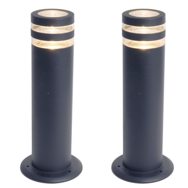 Set of 2 Focus - Dark Grey Clear IP44 Outdoor Post Lights