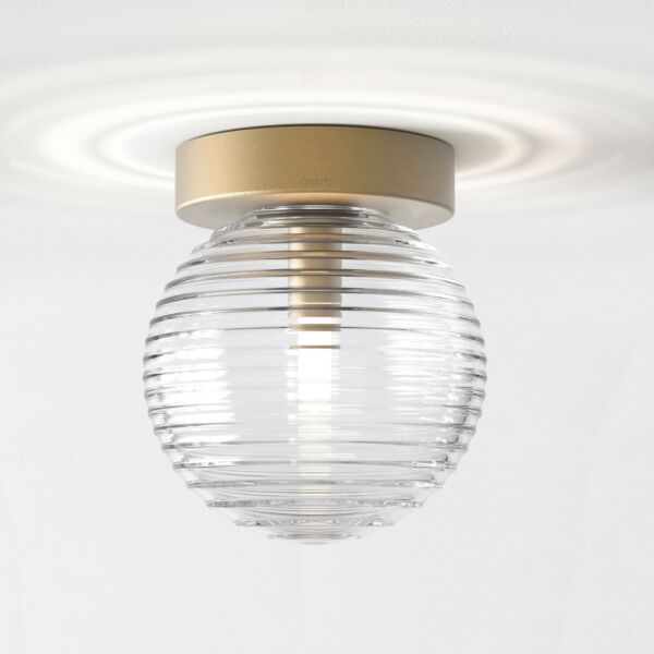 Astro Lighting - Tacoma - 5036003 & 1429028 - Antique Brass Clear Ribbed Glass IP44 Bathroom Ceiling Flush Light