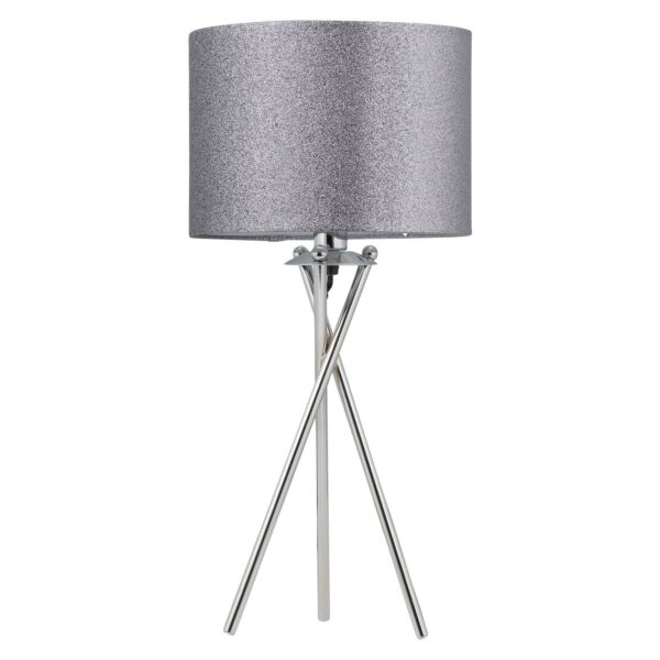 Chrome Tripod Table Lamp with Grey Glitter Shade