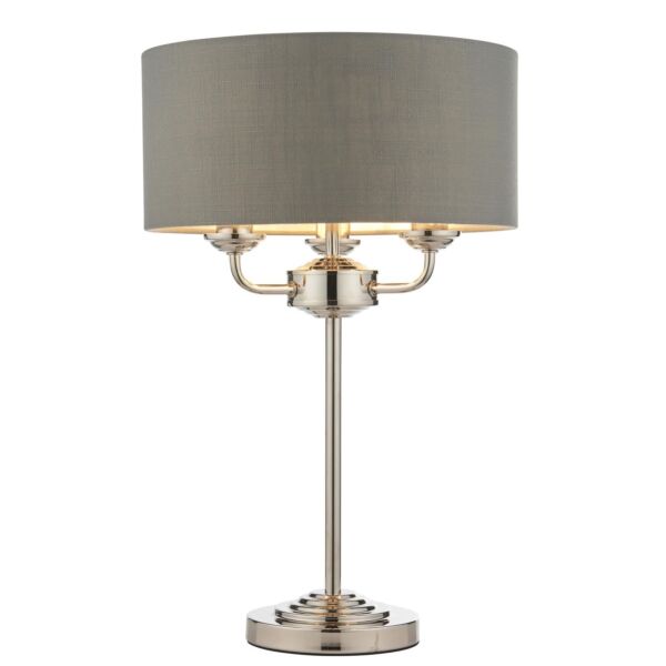 Endon Lighting - Highclere - 99149 - Nickel Charcoal 3 Light Table Lamp With Shade