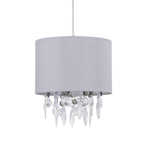 Fiji - Grey Linen with Silver Fleck Detail Jewelled Pendant Shade