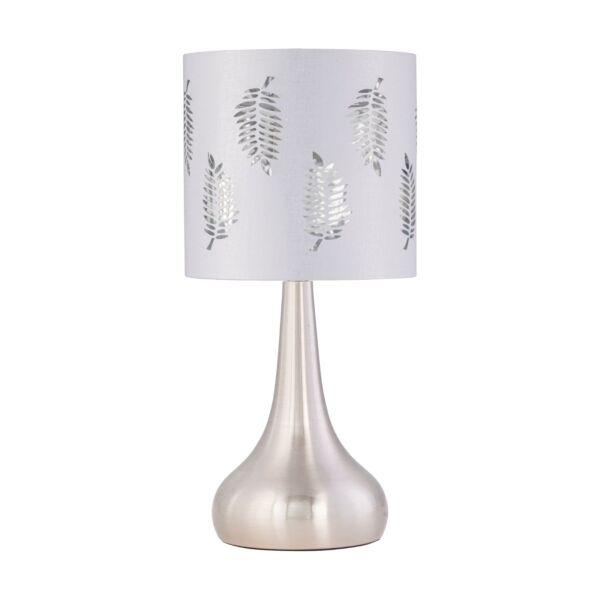 Romana - Brushed Chrome Touch Table Lamp with White Fern Shade