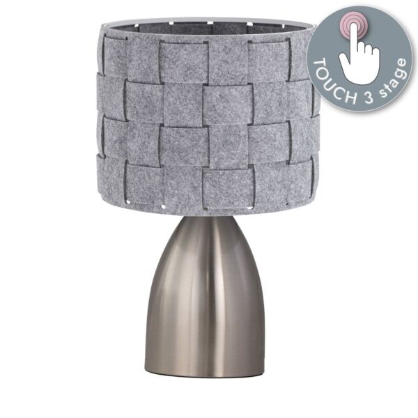 Valentina - Brushed Chrome Touch Lamp with Grey Felt Shade