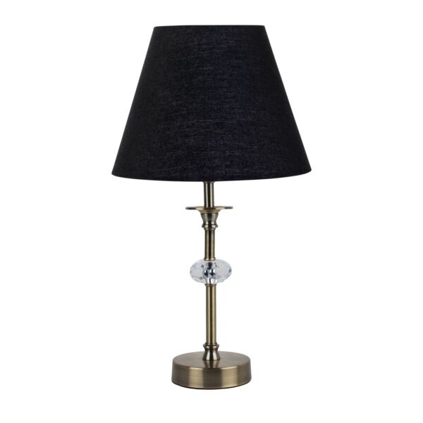 Antique Brass Table Lamp with Facet Detail and Black Shade