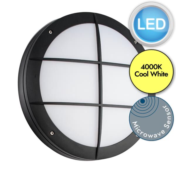 Saxby Lighting - Luik - 61650 & 72180 - LED Black Opal Microwave 18w Gear Tray Grill Casing Outdoor Sensor Bulkhead Light