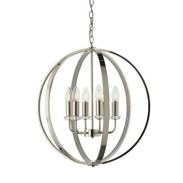 Endon Lighting - Ritz - 81508 - Nickel Clear Jewelled 6 Light Ceiling Pendant Light