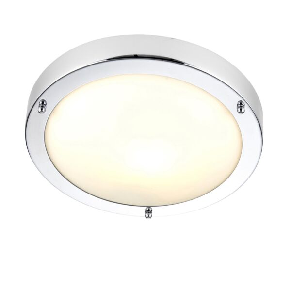 Saxby Lighting - Portico - 59850 - Chrome Frosted Glass IP44 Bathroom Ceiling Flush Light