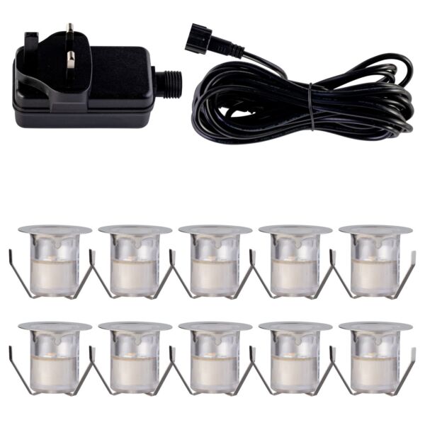 Set of 10 - 30mm Stainless Steel IP67 Warm White LED Decking Kit