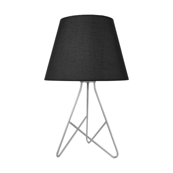 Tripod - Silver 42cm Table Lamp With Black Fabric Shade