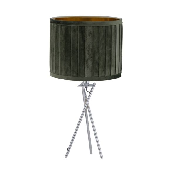 Sundance - Chrome Tripod Table Lamp with Dark Green Pleated Velvet Shade