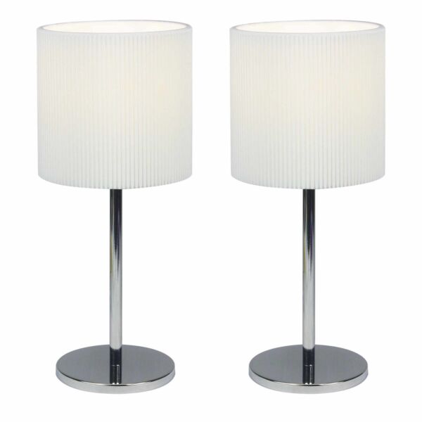 Lara - Set of 2 Chrome 32cm Lamps With White Pleated Shades