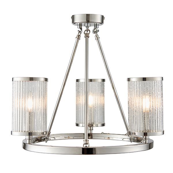 Endon Lighting - Easton - 76261 - Nickel Clear Bubbled Glass 3 Light Flush Ceiling Light