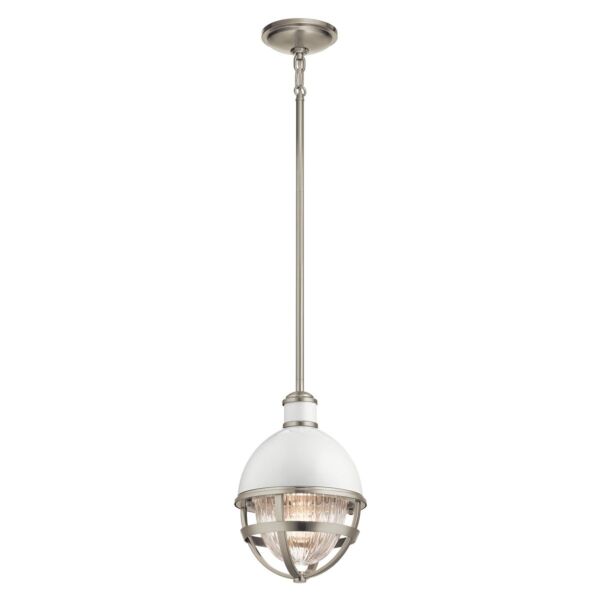 Quintiesse - Tollis - QN-TOLLIS-MP-BN - Brushed Nickel White Clear Ribbed Glass Ceiling Pendant Light