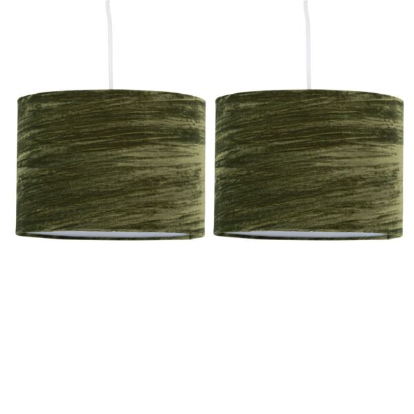 Set of 2 Green Crushed Velvet 33cm Pendant Lightshades