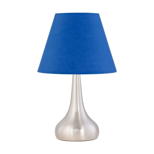 Romana - Brushed Chrome Touch Table Lamp with Royal Blue Shade