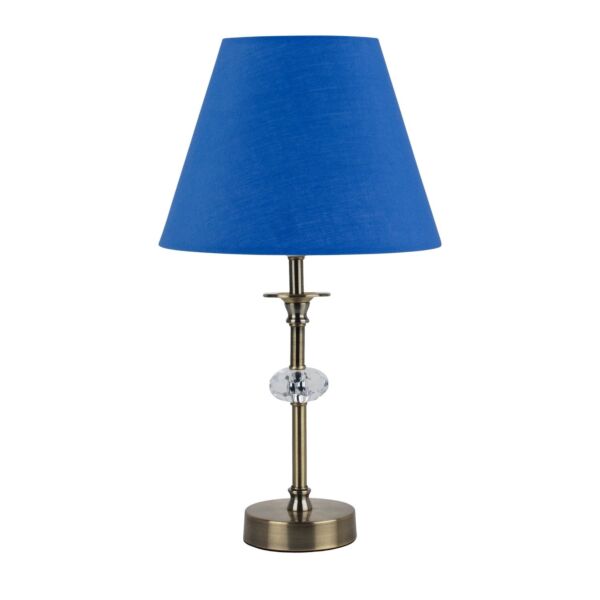 Antique Brass Table Lamp with Facet Detail and Royal Blue Shade