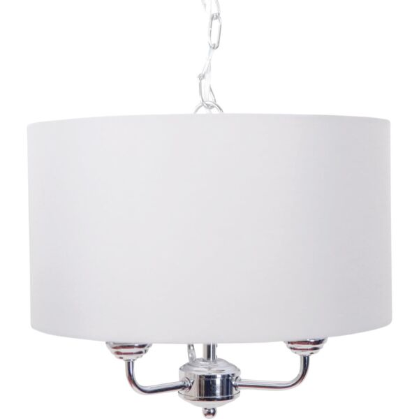 3 Light Chrome Pendant Chandelier with Light Cream Fabric Shade